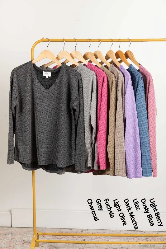 Unmissable Sale Waffle Knit Long Sleeve V-Neck Top