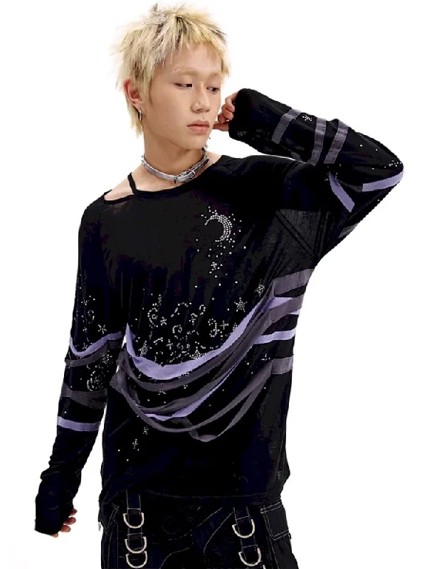 Weekend Bargains to Enjoy Starry Night Rhinestone Long Sleeve T-Shirt [S0000010505]
