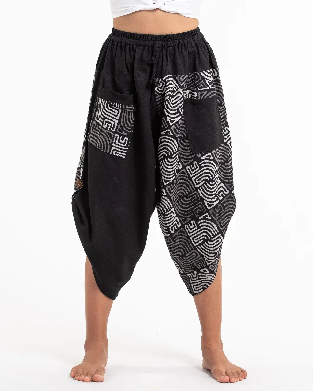 Super Bargain Unisex two Tone Maze Print Three Quarter Pants in Black