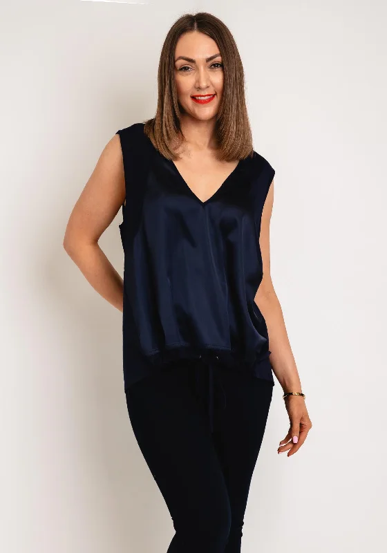 Act Now Natalia Collection One Size Material Mix Drawstring Top, Navy