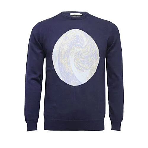 Crew Neck Sweater with Intarsia Wave design