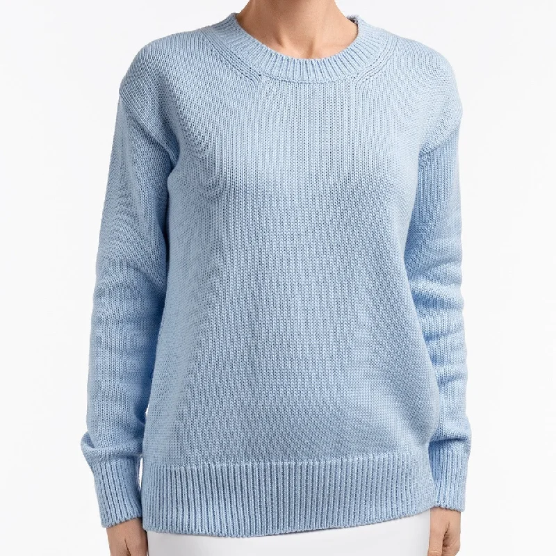 Weekend Savings Delight Oversized Round Neck Pullover in Cielo