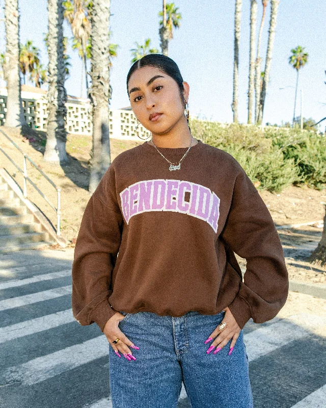 Can't Beat Bendecida Varsity Sweater - Brown Lilac