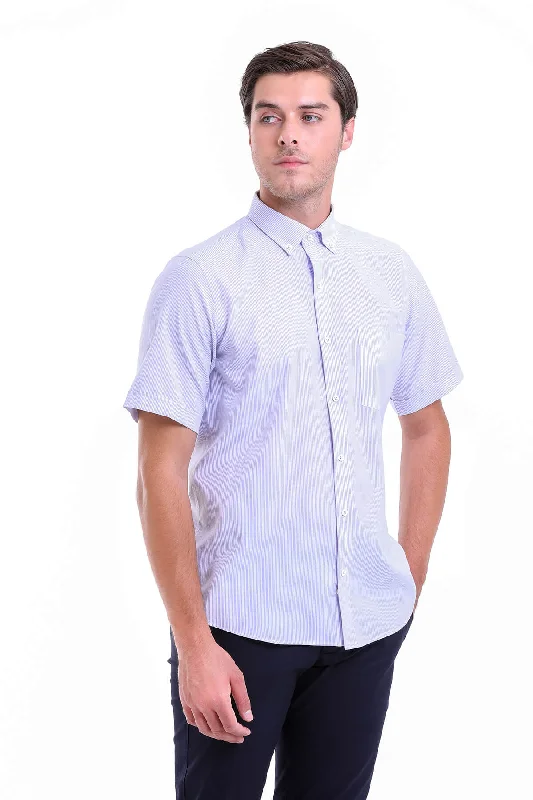 Regular Fit Pinstripe Cotton Blend Lilac Dress Shirt