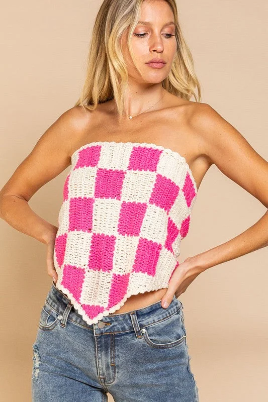 Epic Value Checkerboard Pattern Tube Top Sweater
