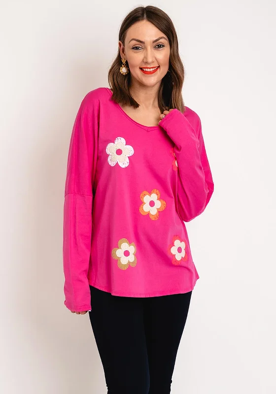 Limited Availability Serafina Collection One Size Flower Applique Top, Pink