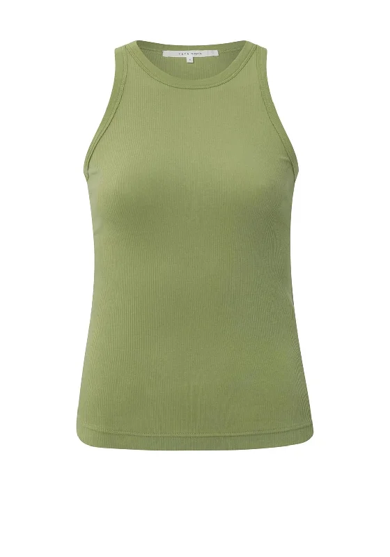 Shop Now Yaya Ribbed Cotton Top, Sage Green