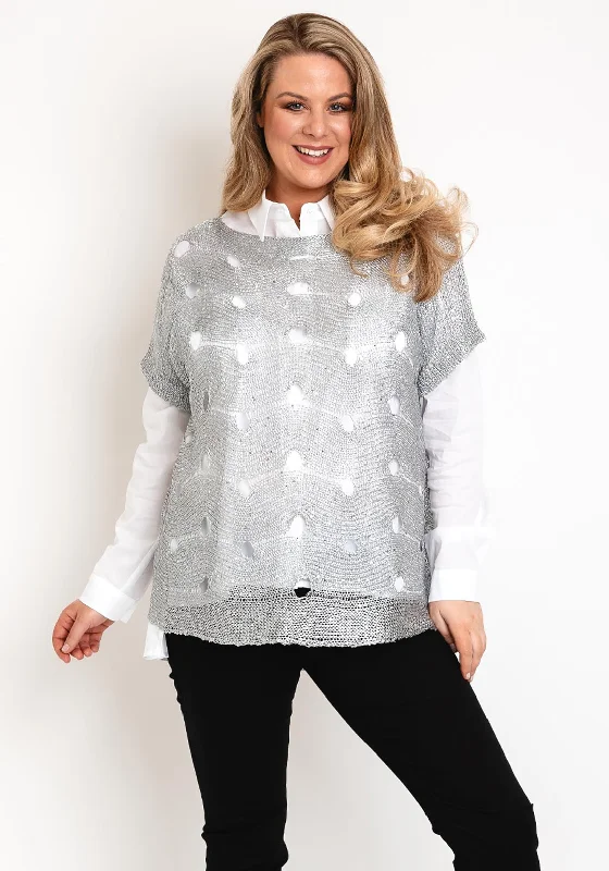 Special Offer Natalia Collection Sequin Metallic Sheer Top, Silver