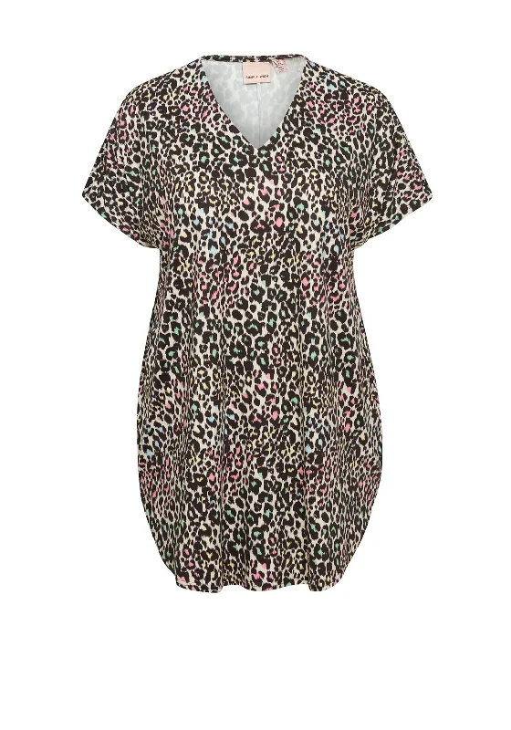 Special Price Simpe Wish Curve Seena Leopard Tunic Top, Beige