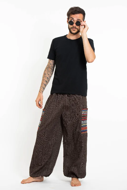 Shop Now Unisex Pinstripe Cotton Pants with Aztec Pocket in Brown
