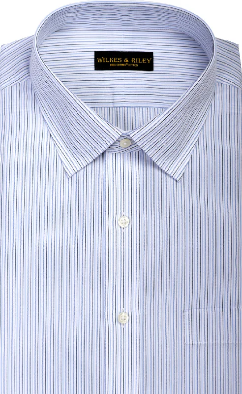 Tailored Fit Blue & Navy Multi Stripe Spread Collar  Supima® Cotton Non-Iron Broadcloth Dress Shirt