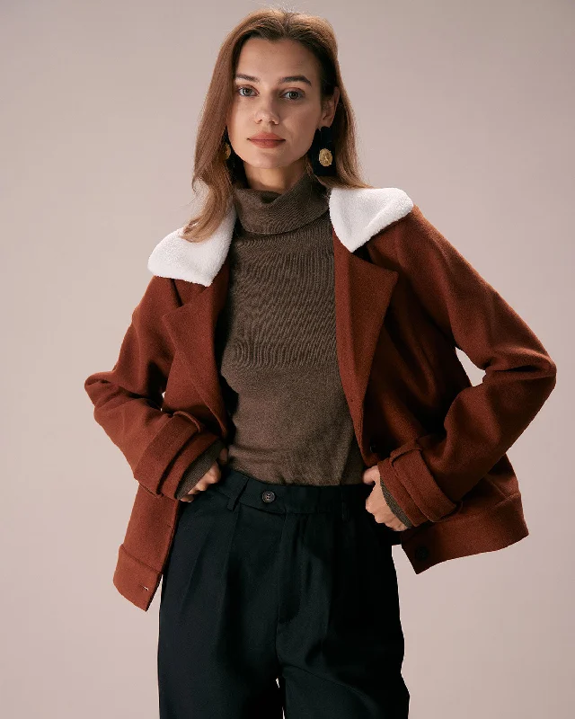 Buy Today The Brown Lapel Colorblock Suede Jacket