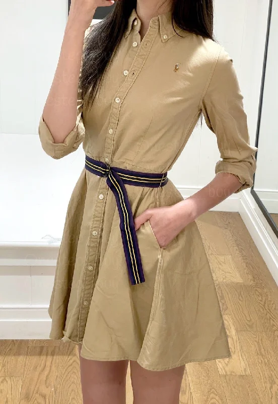 Discount Mania Girls Belted Cotton Chino Shirtdress