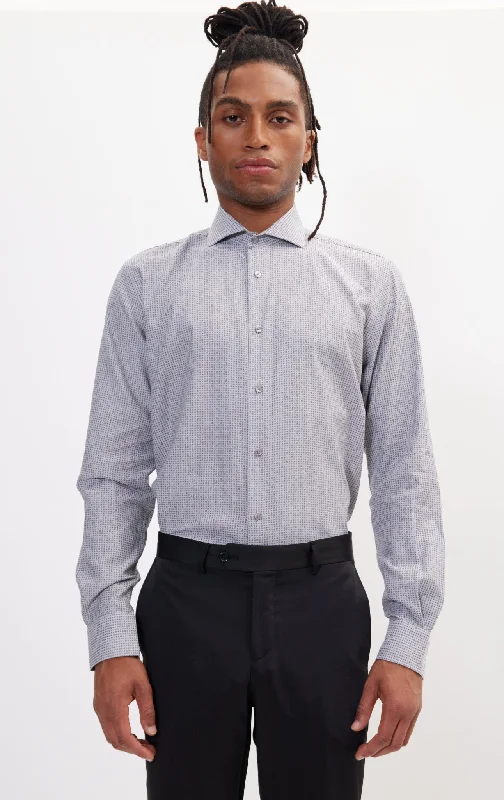 Pure Cotton French Placket Spread Collar Casual Shirt - Grey Bengal Stripes