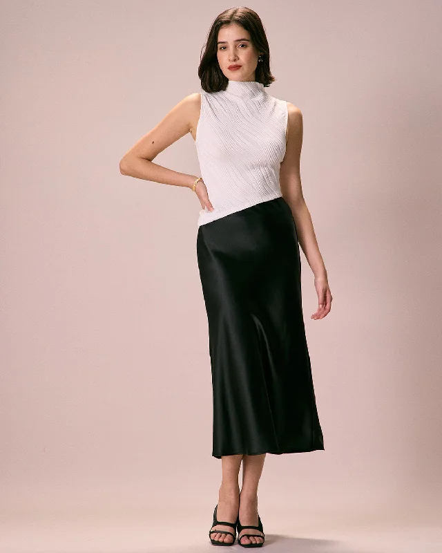 Great Deals The White Mock Neck Water Ripple Asymmetrical Tank Top