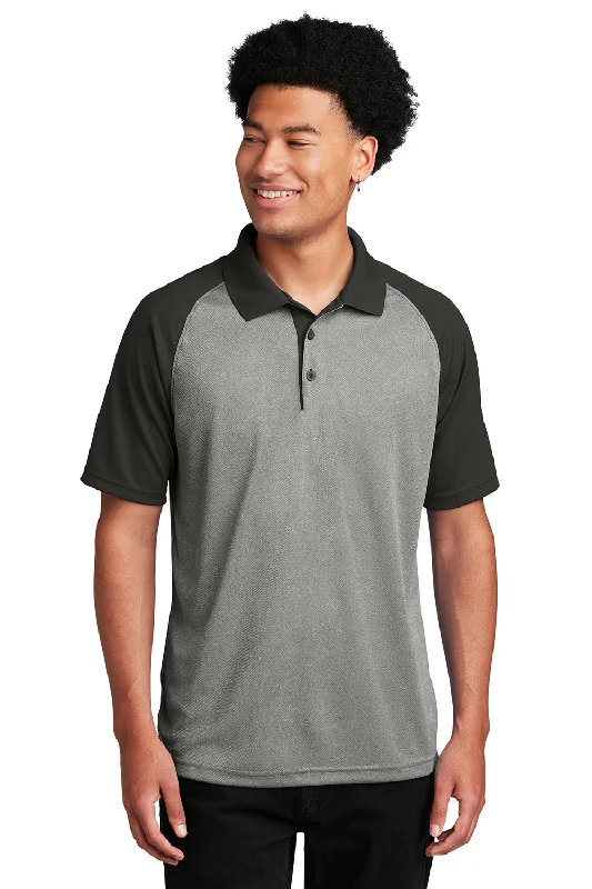 Sport-Tek Mens RacerMesh Moisture Wicking Short Sleeve Polo Shirt - Heather Grey/Black