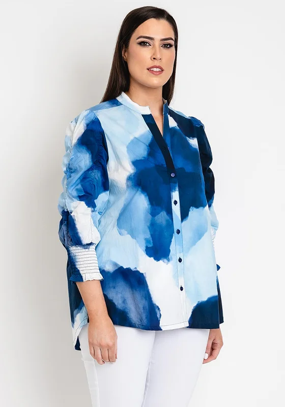 Today's Special Noen Curve Watercolour Ruched Sleeve Shirt, Blue