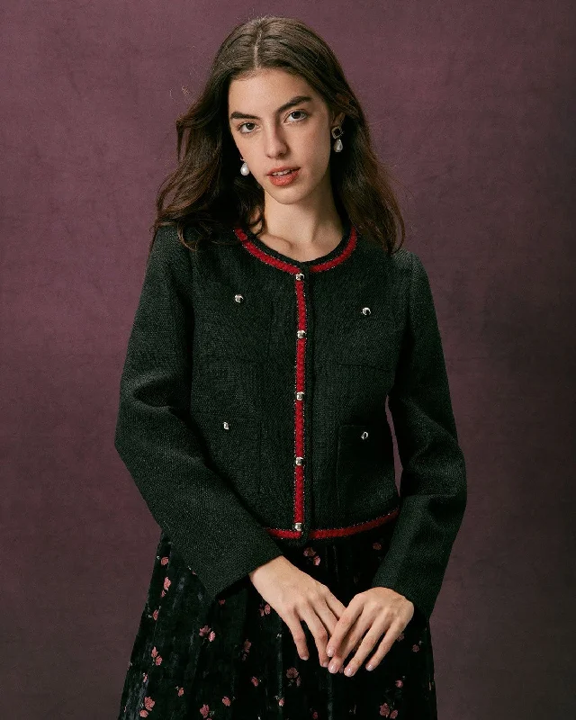 Weekend Offers That Amaze The Black Colorblock Button Tweed Jacket