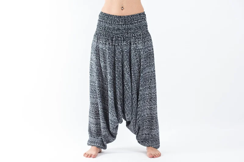 Weekend Flash Sale Unisex Aztec Stripes Drop Crotch Jumpsuit Harem Pants in Black