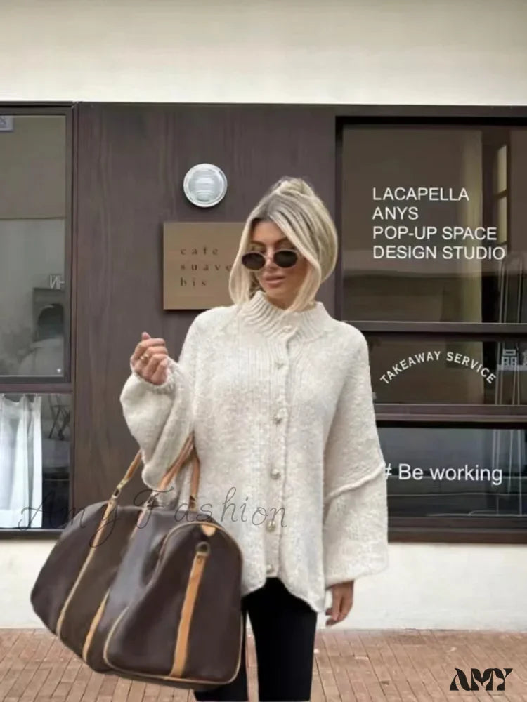 Mega Deal Casual Loose Single Breasted O-neck Fashionable Office Chic All-match Cozy Cardigan
