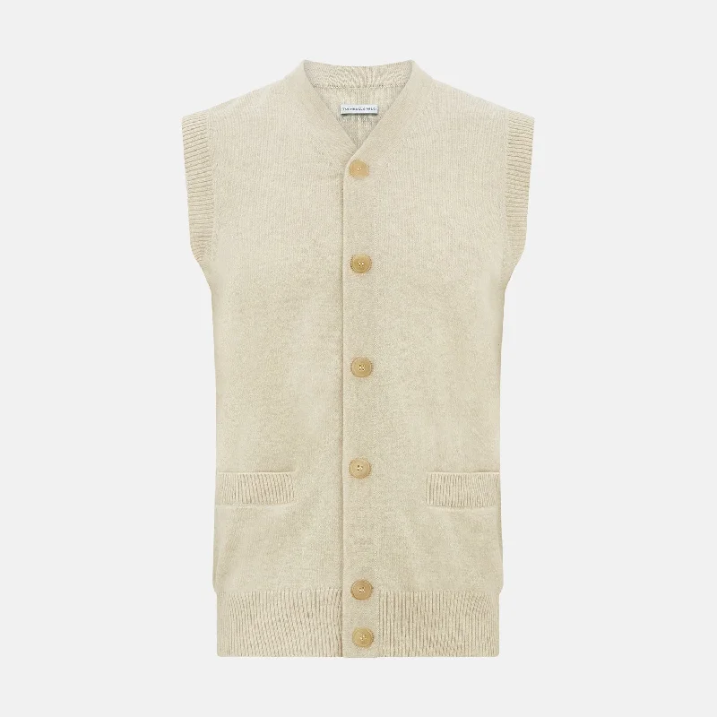 Ivory Cashmere Sleeveless Cardigan