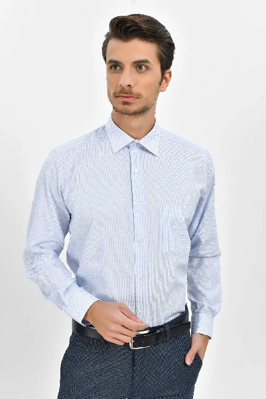 Regular Fit Long Sleeve Patterned Cotton Blend Dress Shirt, Light Blue D.