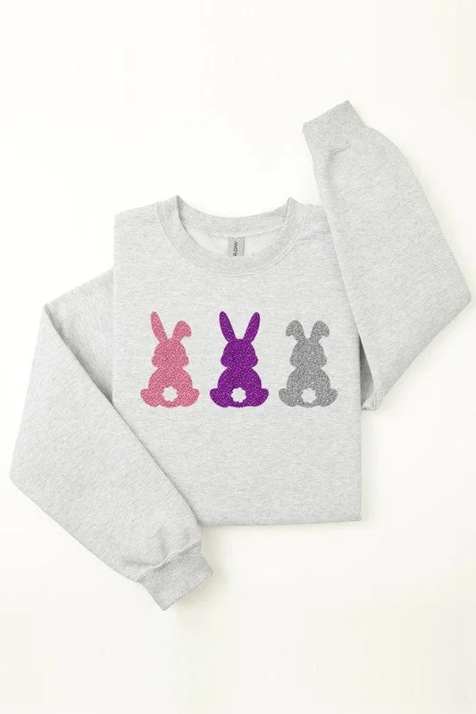 Weekend Specials You Can't Miss Easter Bunny Glitter Graphic Fleece Sweatshirts