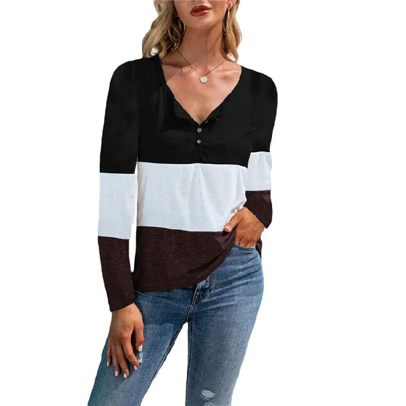 Price Reduction New Autumn And Winter Long-sleeved Colorblock Stitching Top