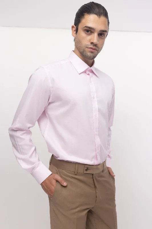 Convertible Cuff Oxford Cotton Spread Collar Dress Shirt - Light Pink