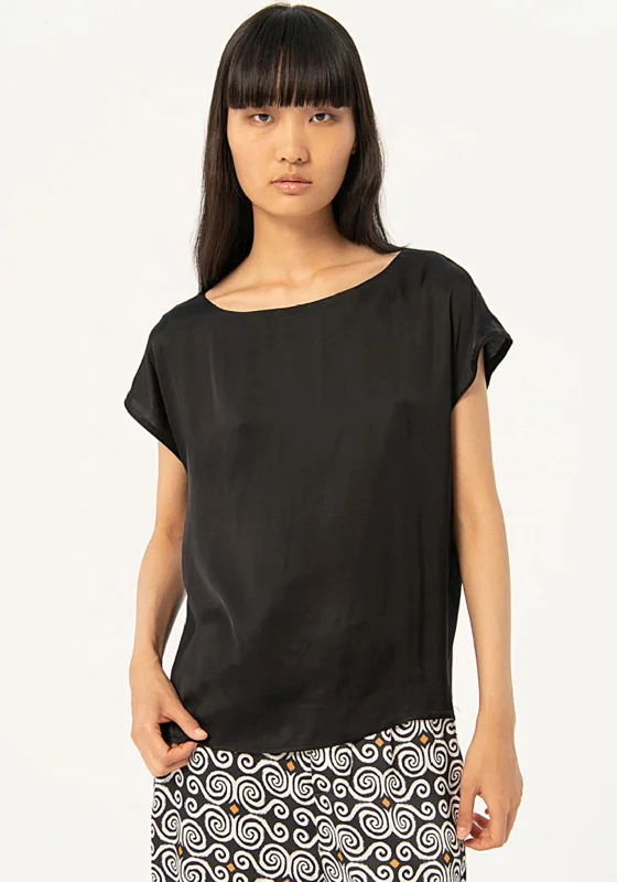 Final Offer Surkana Short Sleeve Satin Top, Black