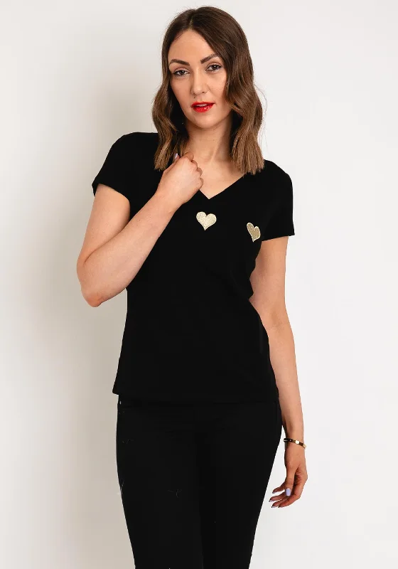 Anniversary Sale Serafina Collection V-Neck Heart Motif T-Shirt, Black