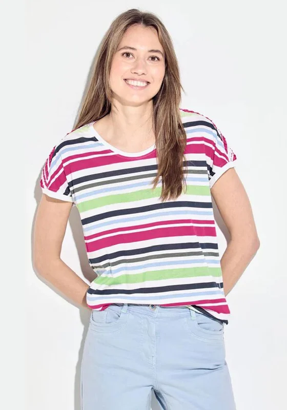 Doorbuster Deal Cecil Cap Sleeve Striped T-Shirt, Vanilla Multi