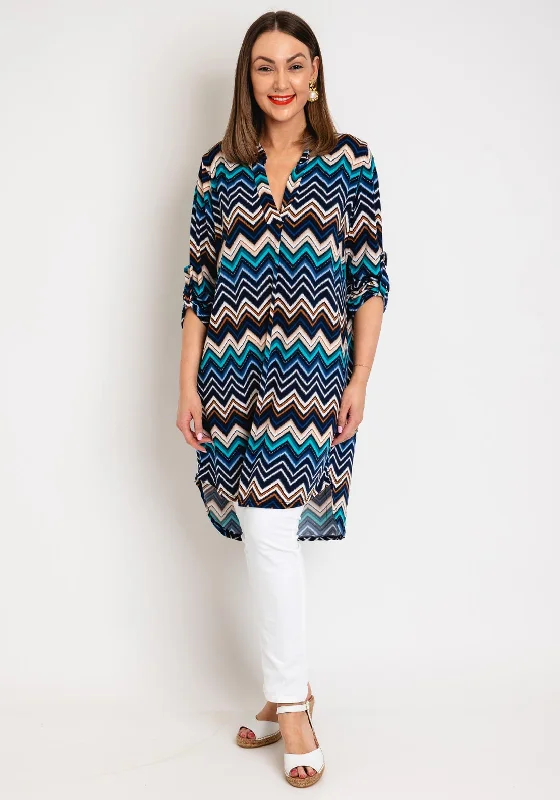 Now Available Serafina Collection One Size Aztec Long Tunic Top, Navy