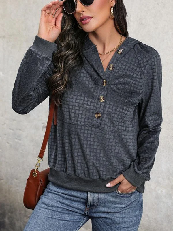 Major Deal Buttoned Textured Women Hoodie