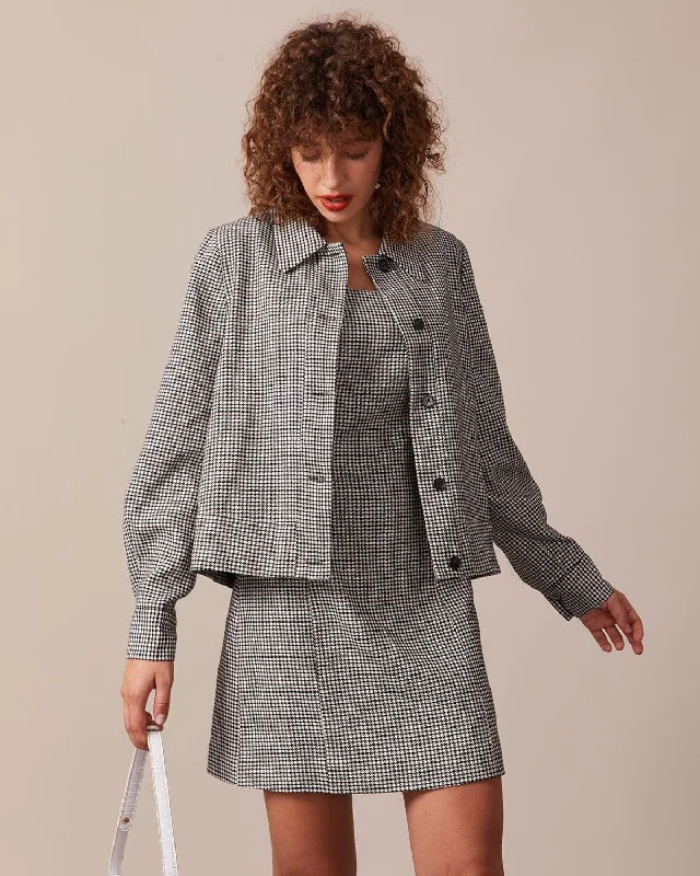 Massive Deals The Black Lapel Houndstooth Button Jacket