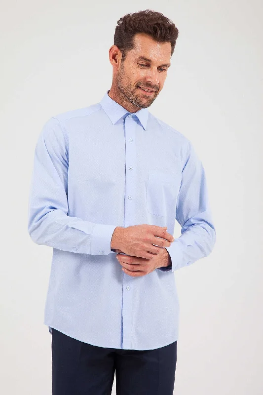 Classic Fit Long Sleeve Cotton Blue Dress Shirt