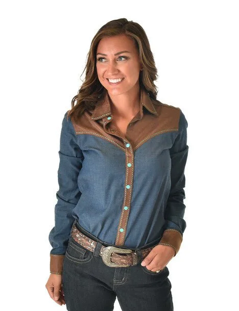 Limited Stock Cowgirl Tuff Womens Turquoise Thread Denim Tencel L/S Shirt
