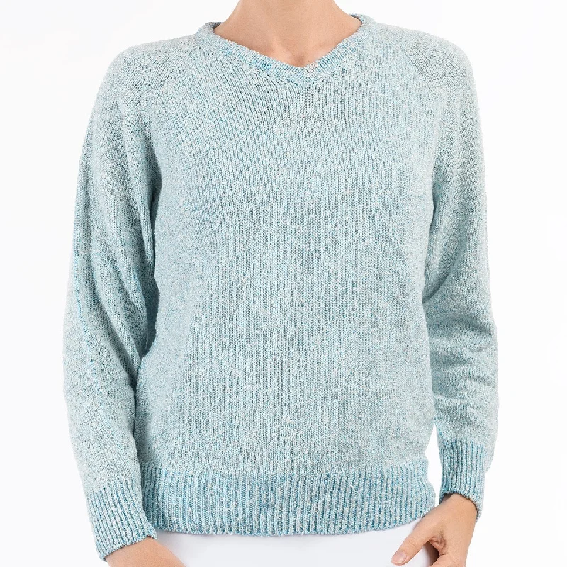 Weekend Savings Sensation V Neck Raglan Pullover in Turquoise