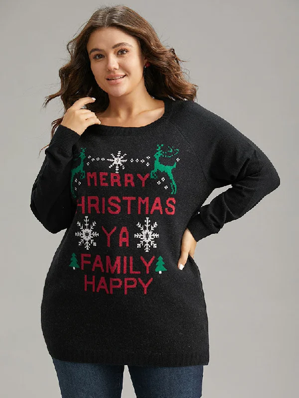 Year-End Clearance Supersoft Essentials Christmas Elk Letter Crew Neck Pullover
