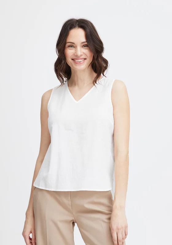 Weekend Bargains Galore Fransa Maddie V-Neck Linen Top, Blanc De Blanc