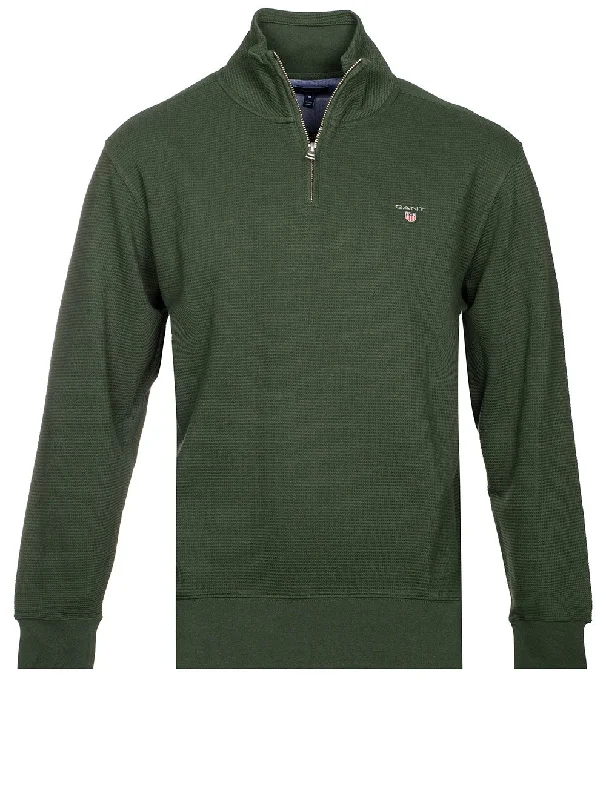 Sweatshirt mit Waffelmuster und halbem Reißverschluss Storm Green