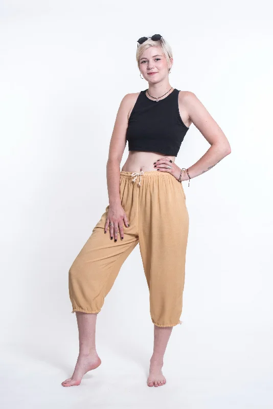 While Supplies Last Womens Solid Color Drawstring Cropped Pants in Cream