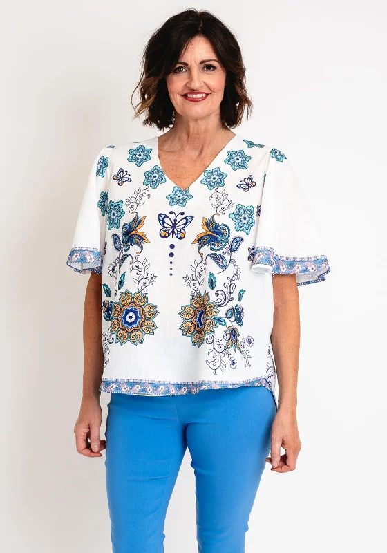 Value Pack Serafina Collection One Size Floral Print Top, White & Mint