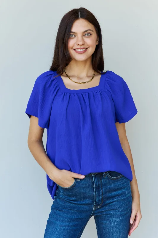 Price Meltdown Ninexis Keep Me Close Square Neck Short Sleeve Blouse in Royal