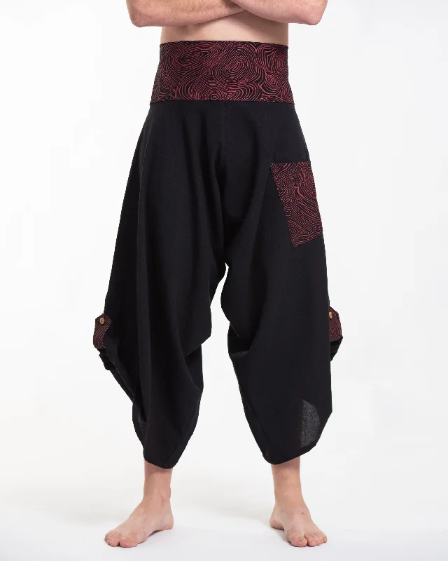 Blowout Sale Unisex Button Up Cotton Pants with Hill Tribe Trim in Black
