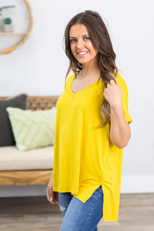 Top Pick Mustard V-Neck Dolman Sleeve Top