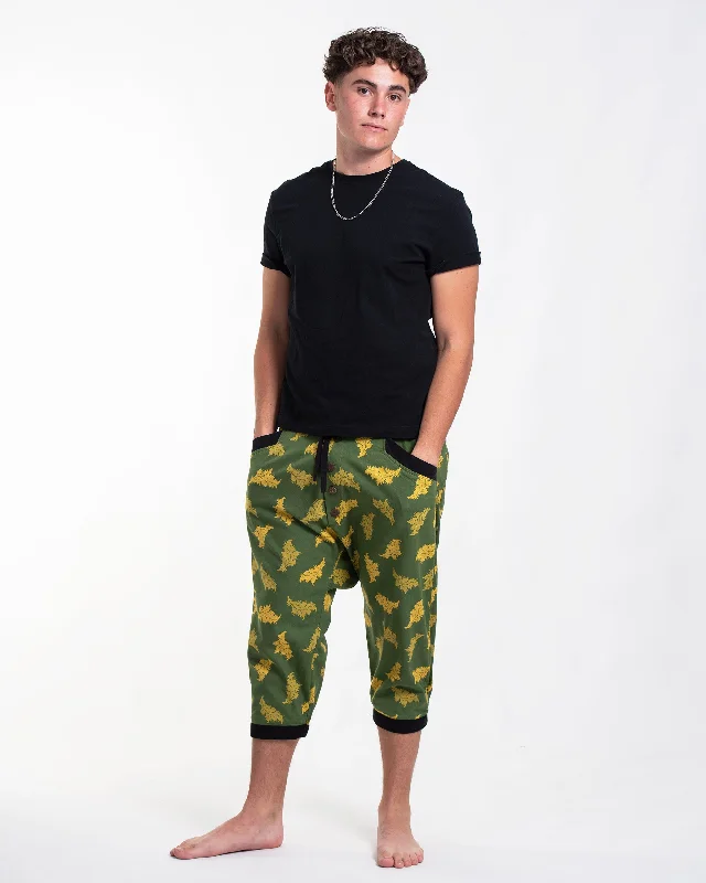 One-DAY Sale Unisex Leaves Harem Pants with Faux Buttons in Green