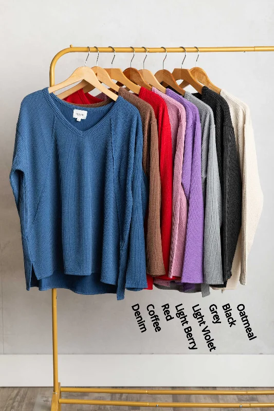 Limited Time Offer V-Neck Knit Ribbed Long Sleeve Top