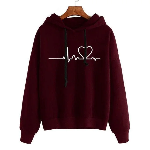 Take Advantage Heartbeat Print Hoodies For Women
