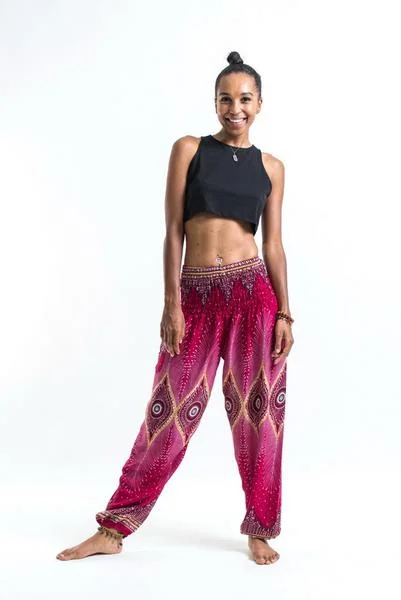 Reduced Prices Unisex Diamond Peacock Harem Pants in Red